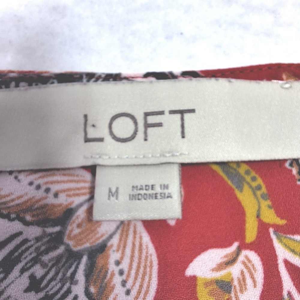 LOFT Blouse Womens‎ Medium Orange Floral Flutter Sleeve V-Neck Casual Top - Picture 3 of 5